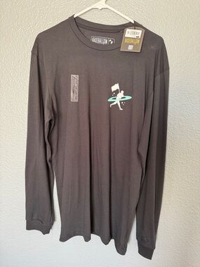 Baseballism Men’s Black Long Sleeve Graphic Tee with Surfing Logo size large